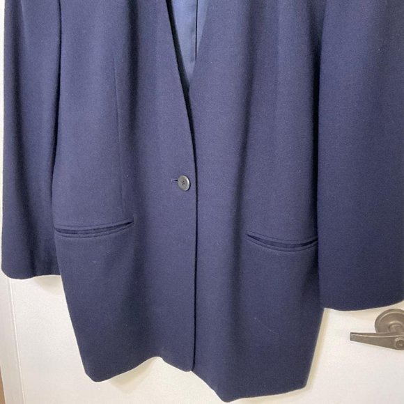 Linda Allred for ELLEN TRACY vintage 90's Navy Blue Blazer 100% wool EUC Size 16 - Picture 10 of 11
